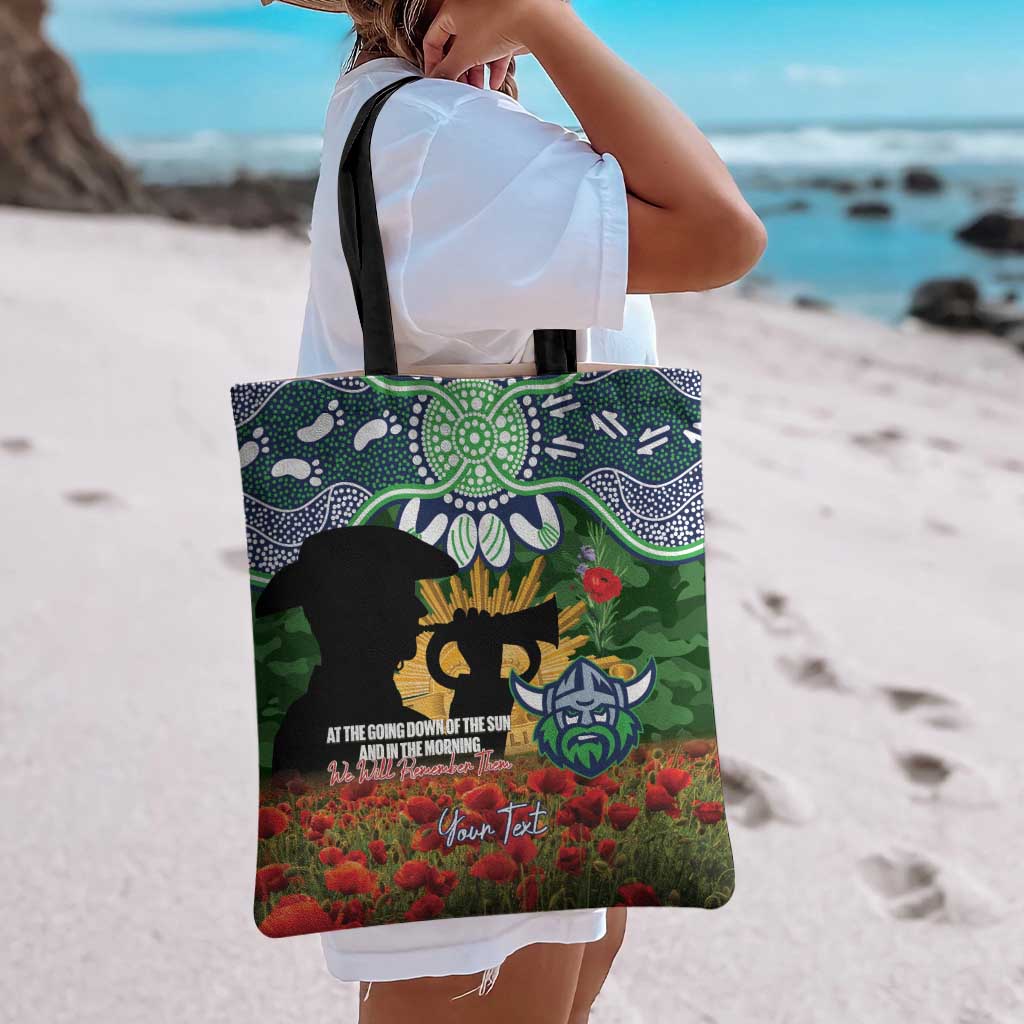 Personalised Raiders Rugby ANZAC Day Tote Bag Last Post Poppy We Will Remember Them