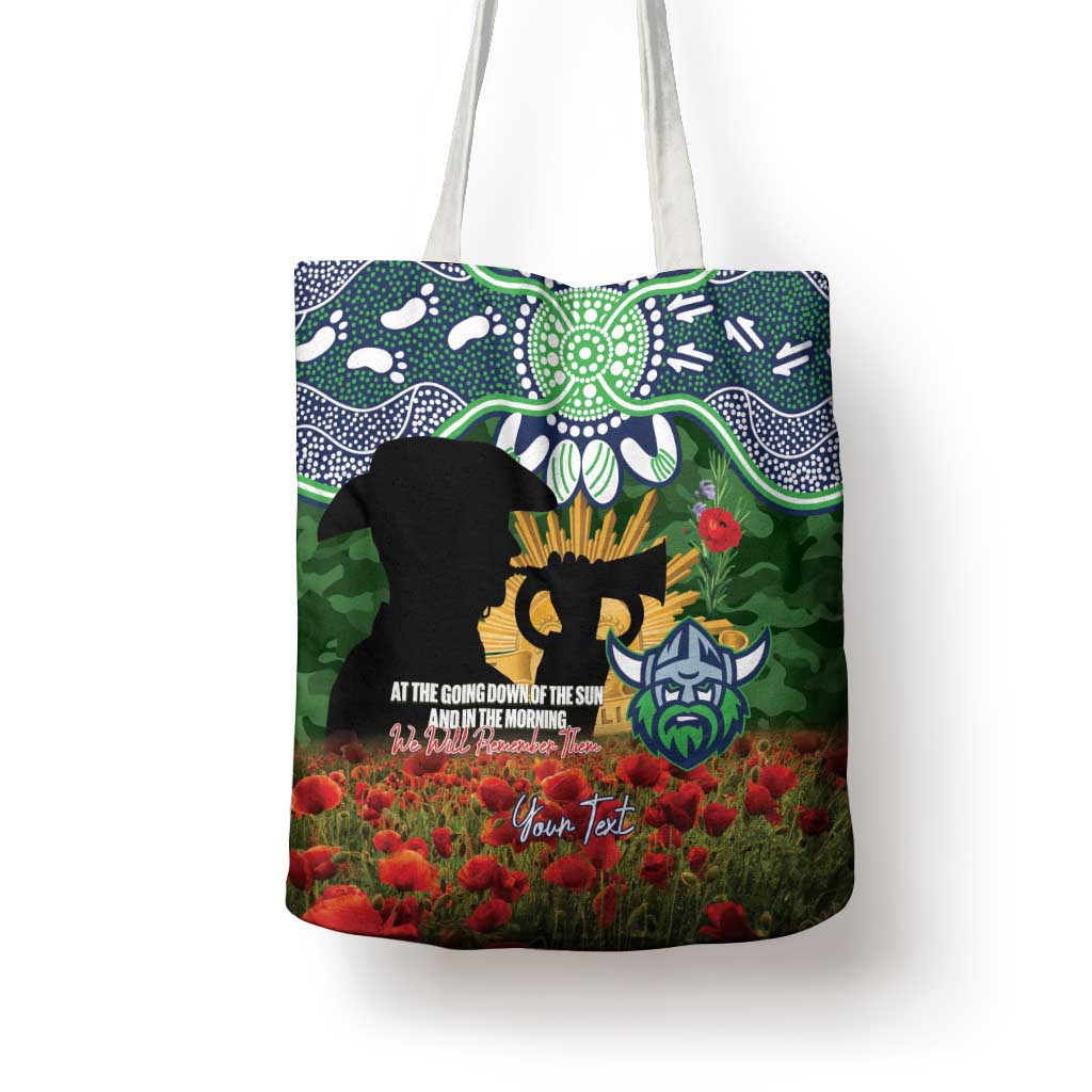 Personalised Raiders Rugby ANZAC Day Tote Bag Last Post Poppy We Will Remember Them