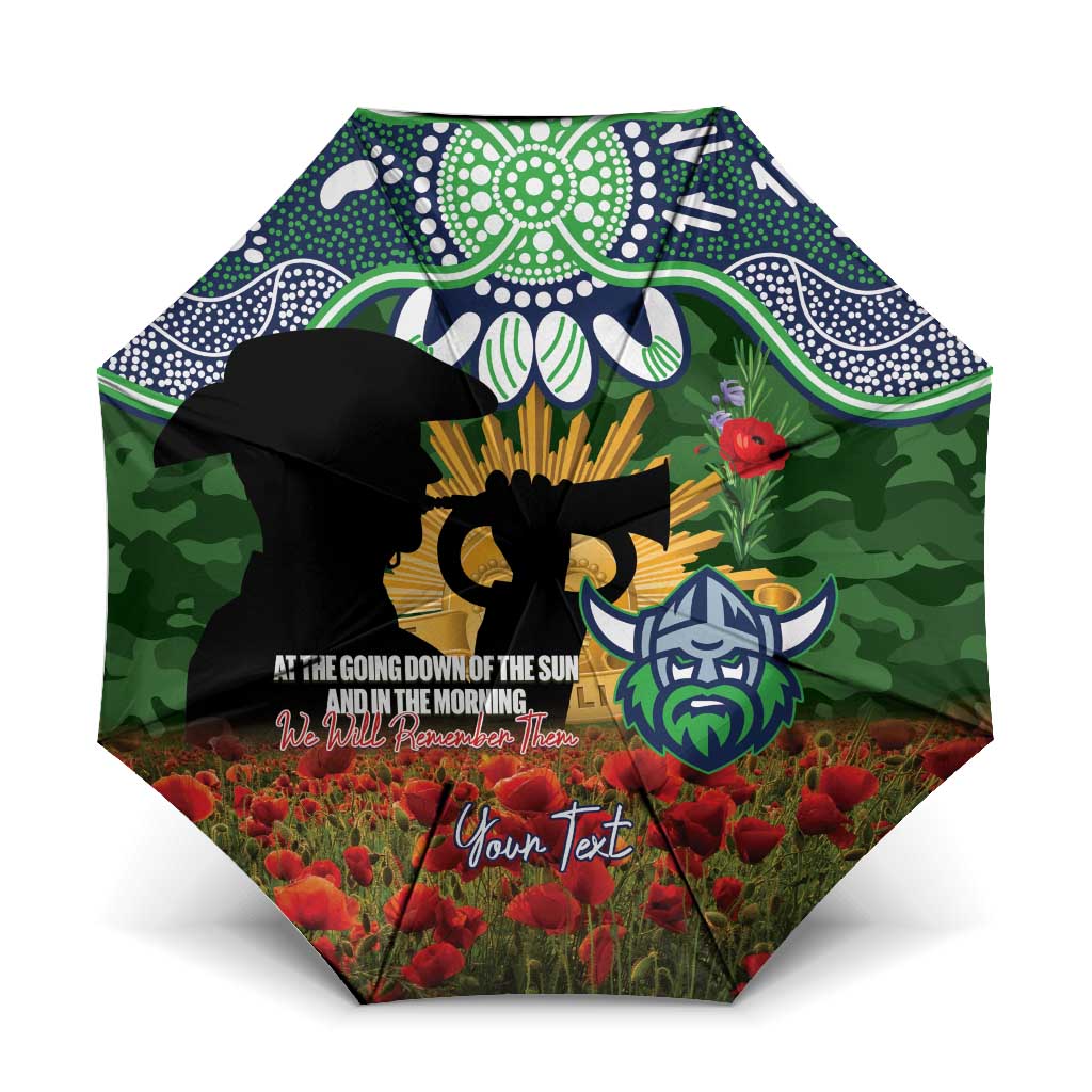 Personalised Raiders Rugby ANZAC Day Umbrella Last Post Poppy We Will Remember Them