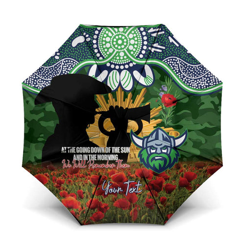 Personalised Raiders Rugby ANZAC Day Umbrella Last Post Poppy We Will Remember Them
