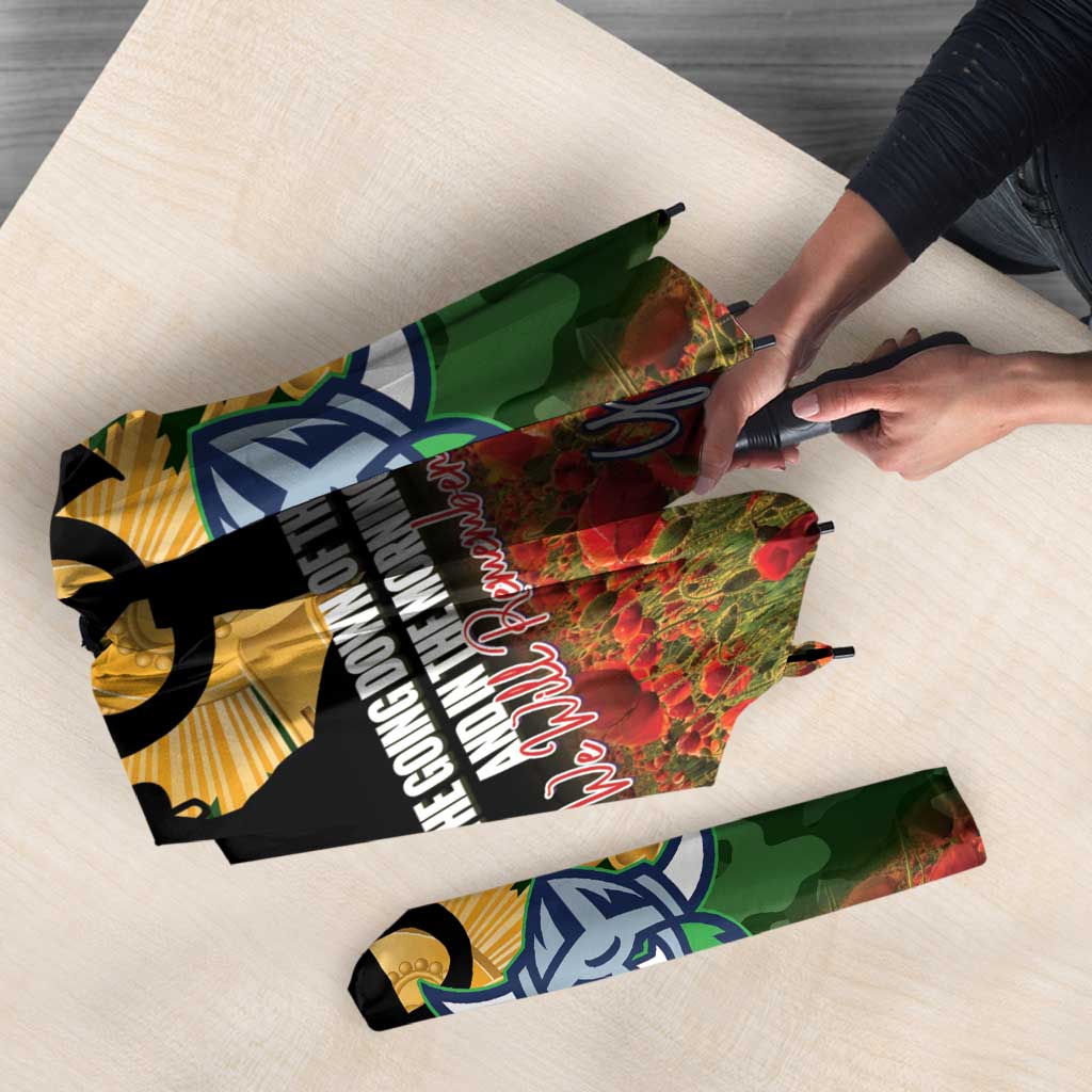 Personalised Raiders Rugby ANZAC Day Umbrella Last Post Poppy We Will Remember Them