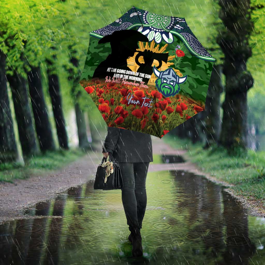Personalised Raiders Rugby ANZAC Day Umbrella Last Post Poppy We Will Remember Them