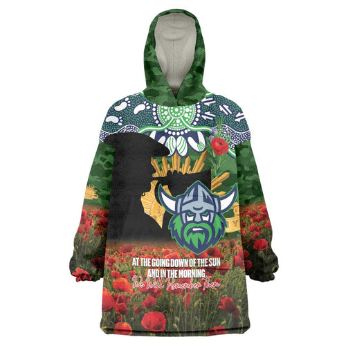 Personalised Raiders Rugby ANZAC Day Wearable Blanket Hoodie Last Post Poppy We Will Remember Them