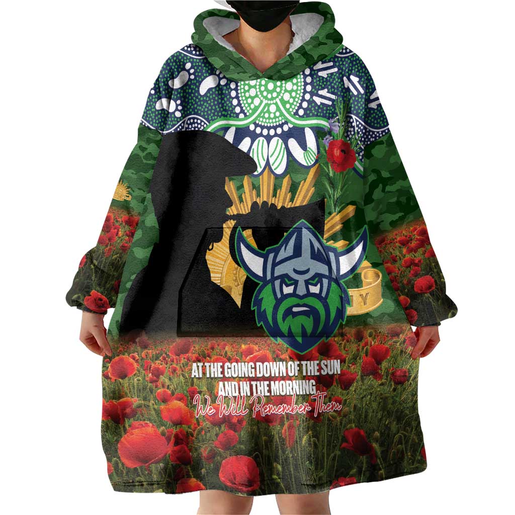 Personalised Raiders Rugby ANZAC Day Wearable Blanket Hoodie Last Post Poppy We Will Remember Them