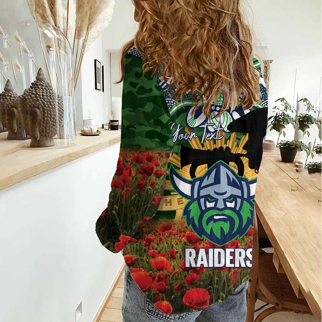 Personalised Raiders Rugby ANZAC Day Women Casual Shirt Last Post Poppy We Will Remember Them