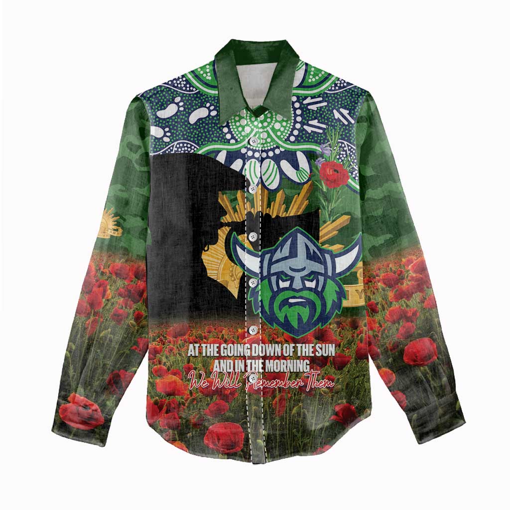 Personalised Raiders Rugby ANZAC Day Women Casual Shirt Last Post Poppy We Will Remember Them