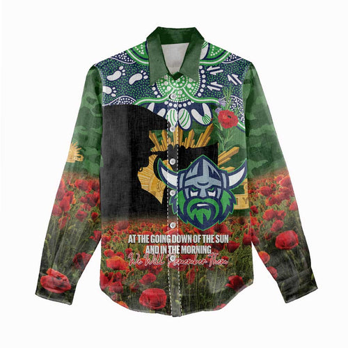 Personalised Raiders Rugby ANZAC Day Women Casual Shirt Last Post Poppy We Will Remember Them