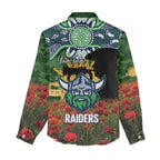 Personalised Raiders Rugby ANZAC Day Women Casual Shirt Last Post Poppy We Will Remember Them