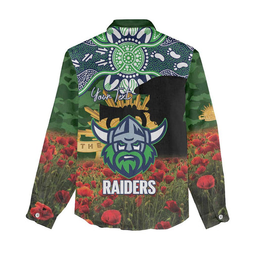 Personalised Raiders Rugby ANZAC Day Women Casual Shirt Last Post Poppy We Will Remember Them