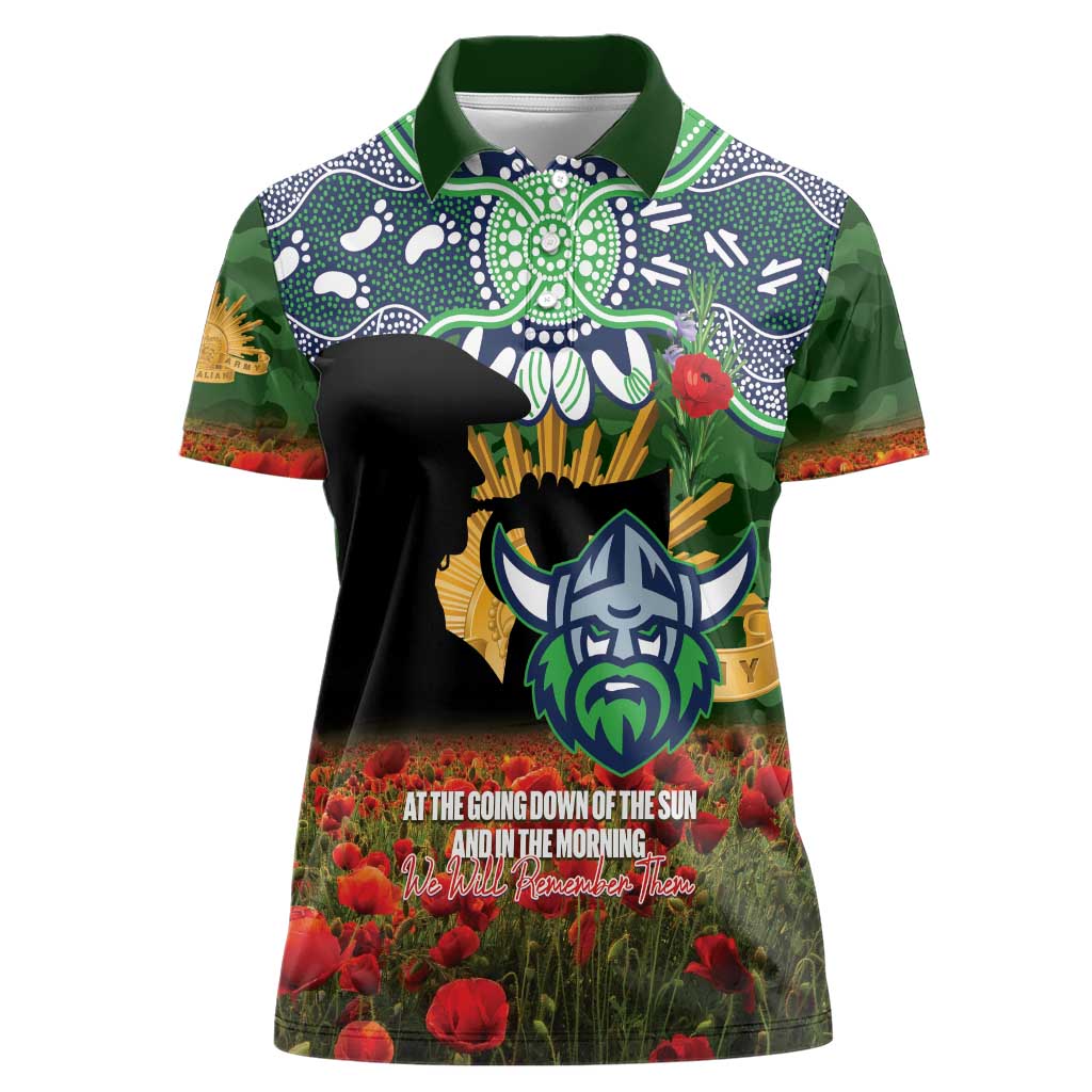 Personalised Raiders Rugby ANZAC Day Women Polo Shirt Last Post Poppy We Will Remember Them