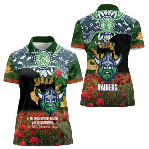 Personalised Raiders Rugby ANZAC Day Women Polo Shirt Last Post Poppy We Will Remember Them