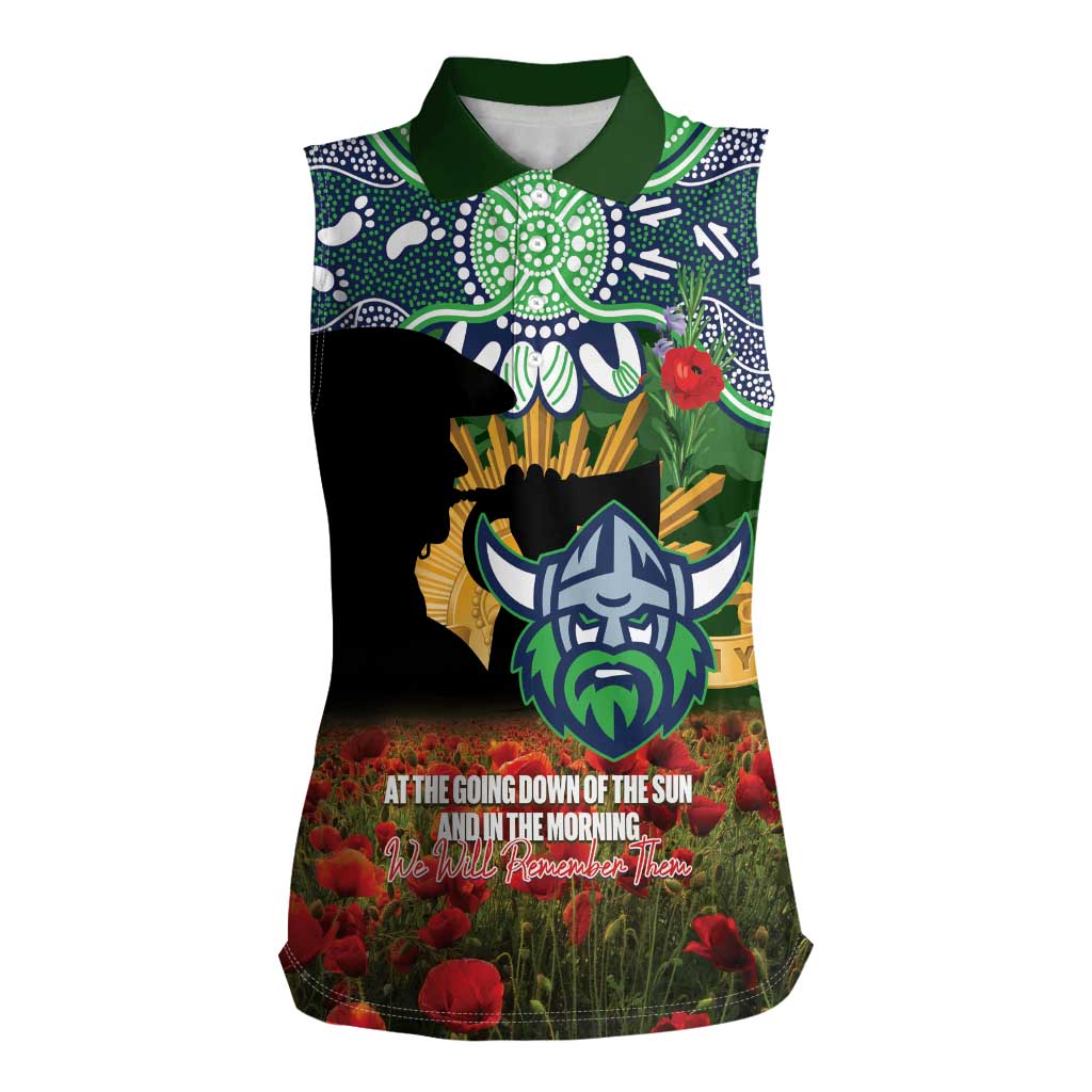 Personalised Raiders Rugby ANZAC Day Women Sleeveless Polo Shirt Last Post Poppy We Will Remember Them