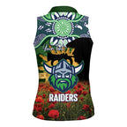 Personalised Raiders Rugby ANZAC Day Women Sleeveless Polo Shirt Last Post Poppy We Will Remember Them