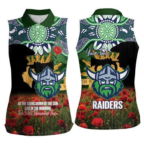 Personalised Raiders Rugby ANZAC Day Women Sleeveless Polo Shirt Last Post Poppy We Will Remember Them
