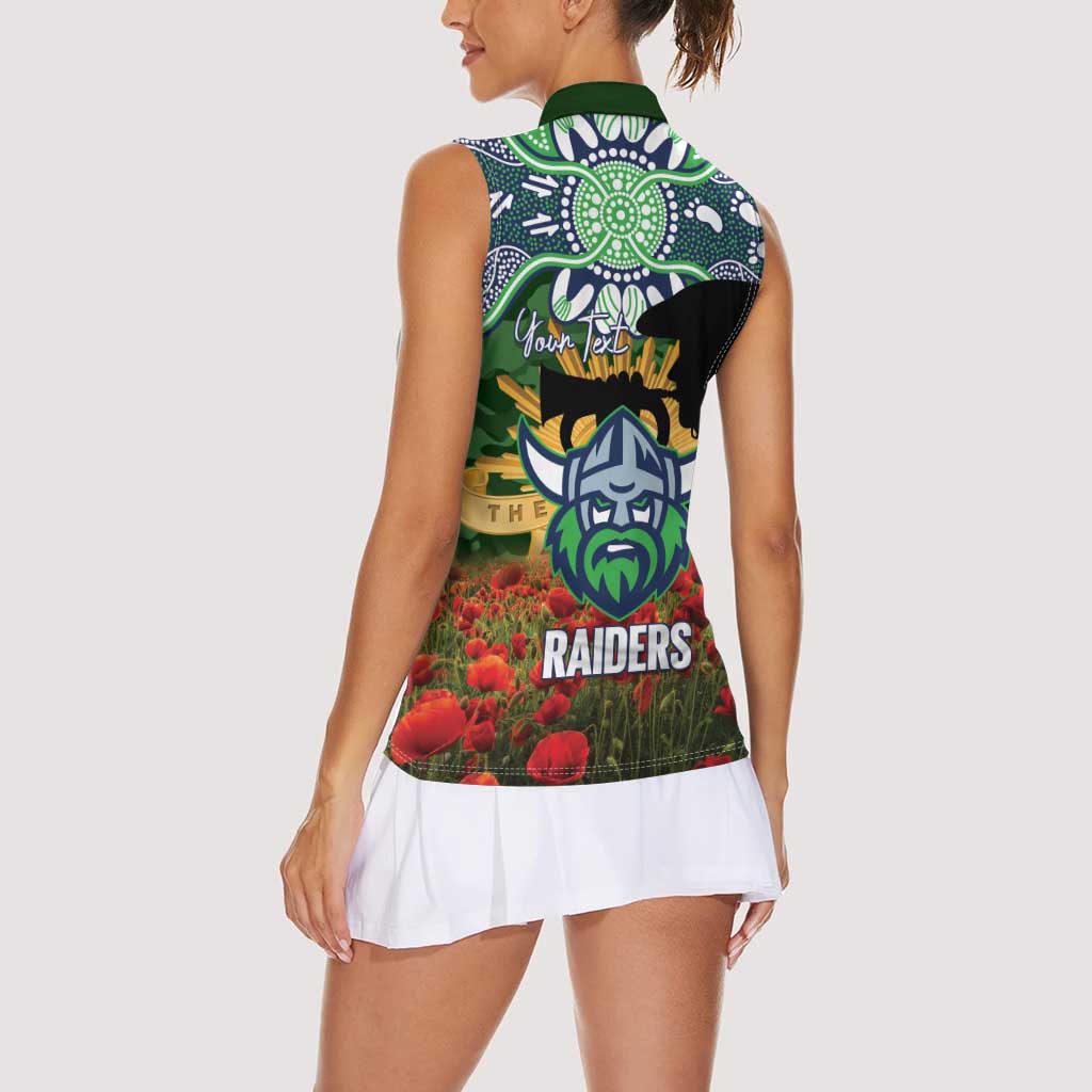 Personalised Raiders Rugby ANZAC Day Women Sleeveless Polo Shirt Last Post Poppy We Will Remember Them