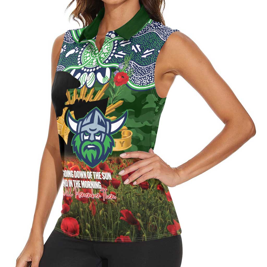 Personalised Raiders Rugby ANZAC Day Women Sleeveless Polo Shirt Last Post Poppy We Will Remember Them