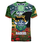 Personalised Raiders Rugby ANZAC Day Women V-Neck T-Shirt Last Post Poppy We Will Remember Them