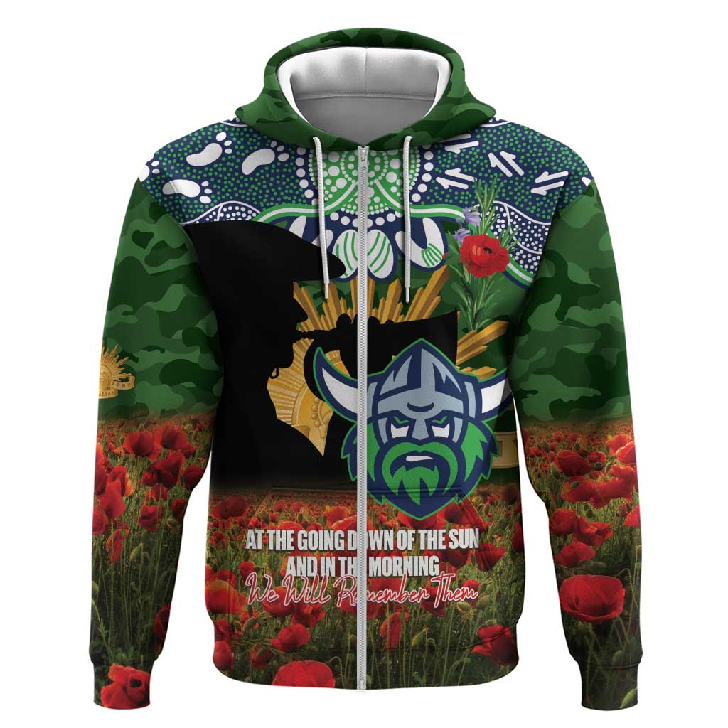 Personalised Raiders Rugby ANZAC Day Zip Hoodie Last Post Poppy We Will Remember Them