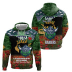 Personalised Raiders Rugby ANZAC Day Zip Hoodie Last Post Poppy We Will Remember Them