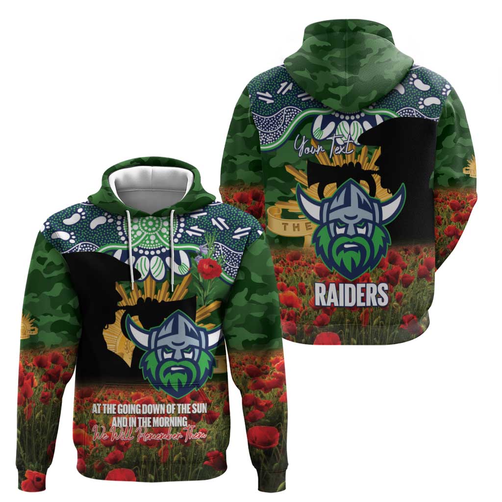 Personalised Raiders Rugby ANZAC Day Zip Hoodie Last Post Poppy We Will Remember Them