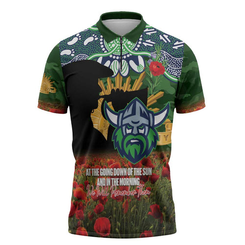 Personalised Raiders Rugby ANZAC Day Zipper Polo Shirt Last Post Poppy We Will Remember Them