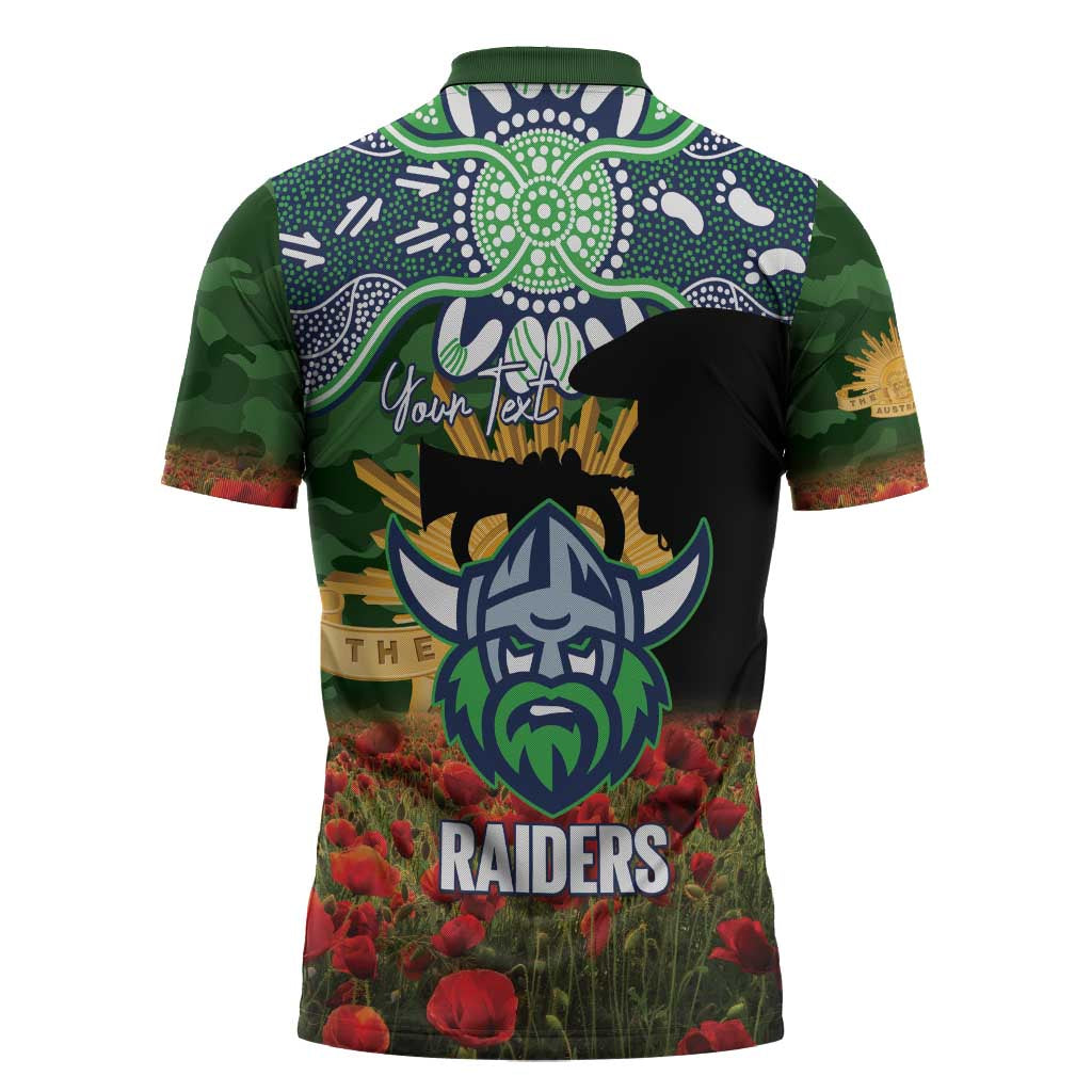 Personalised Raiders Rugby ANZAC Day Zipper Polo Shirt Last Post Poppy We Will Remember Them