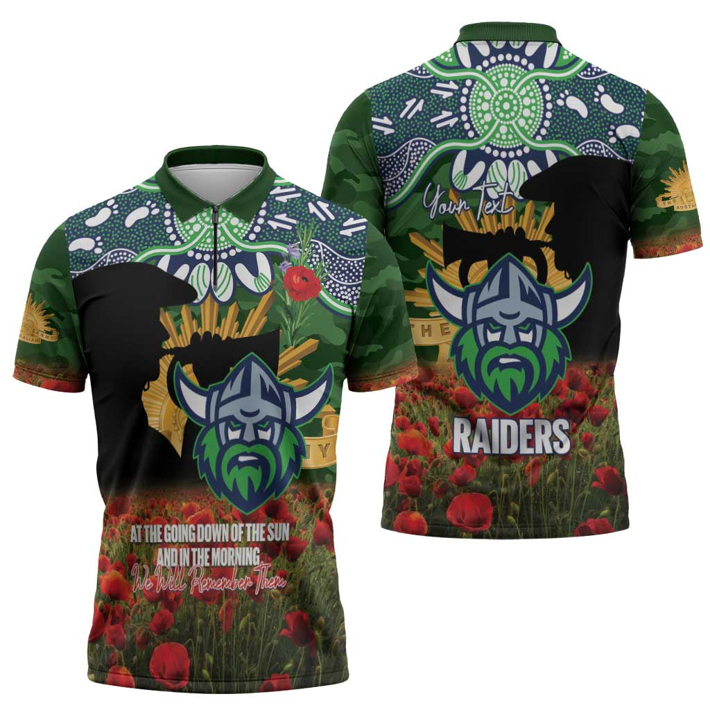 Personalised Raiders Rugby ANZAC Day Zipper Polo Shirt Last Post Poppy We Will Remember Them