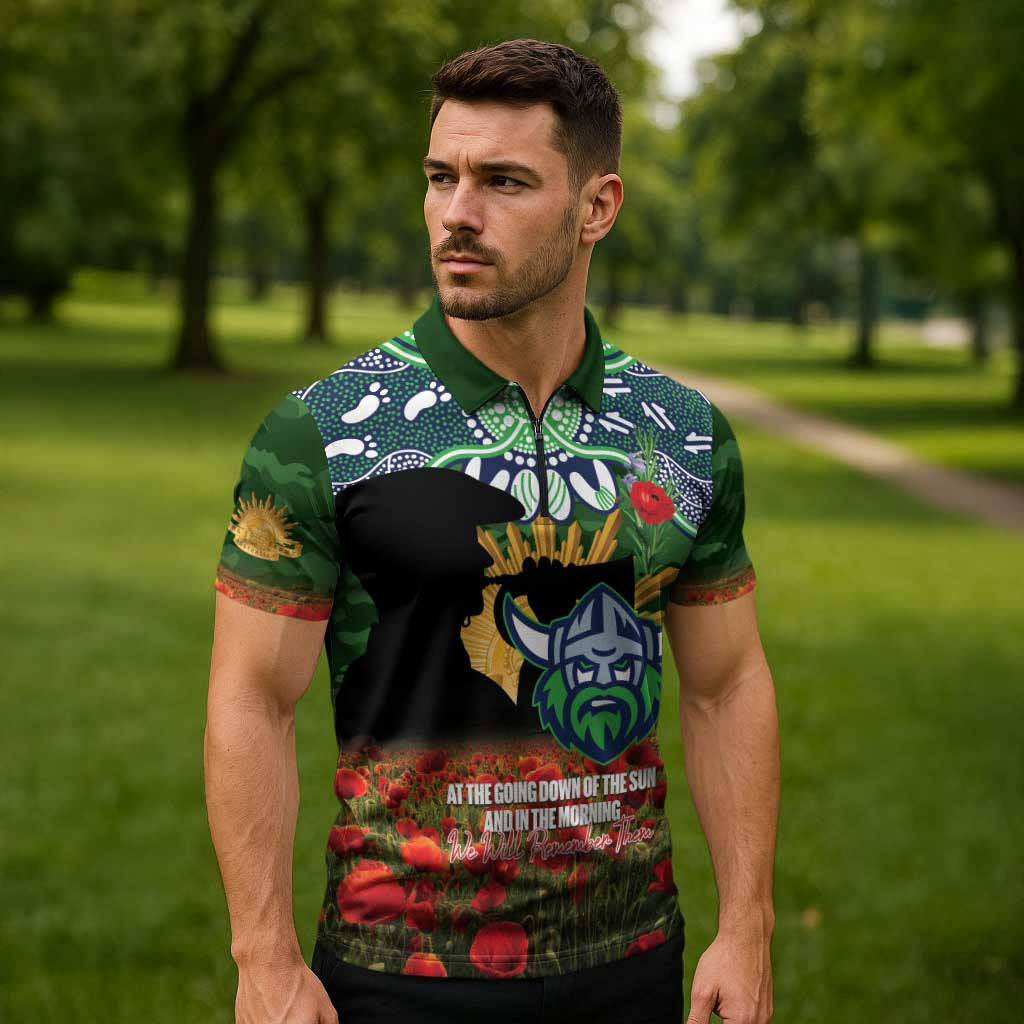 Personalised Raiders Rugby ANZAC Day Zipper Polo Shirt Last Post Poppy We Will Remember Them