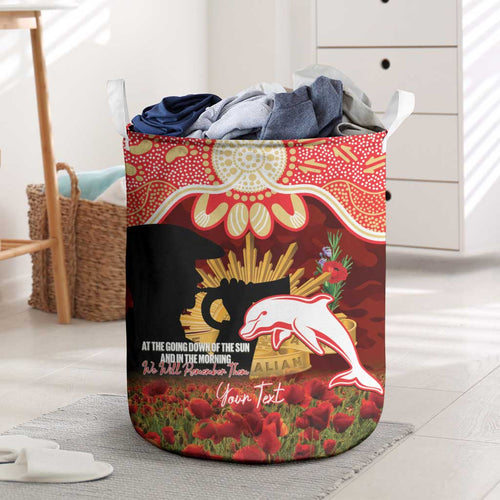 Personalised Dolphins Rugby ANZAC Day Laundry Basket Last Post Poppy We Will Remember Them