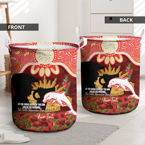 Personalised Dolphins Rugby ANZAC Day Laundry Basket Last Post Poppy We Will Remember Them