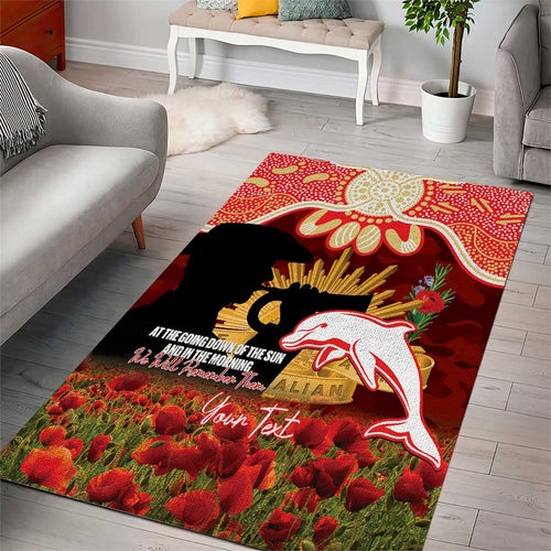 Personalised Dolphins Rugby ANZAC Day Area Rug Last Post Poppy We Will Remember Them
