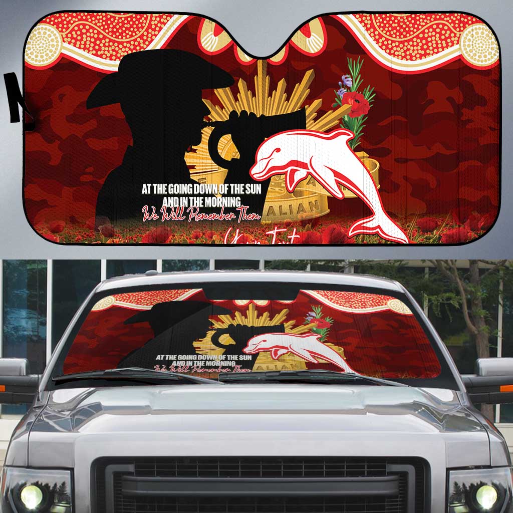 Personalised Dolphins Rugby ANZAC Day Auto Sun Shade Last Post Poppy We Will Remember Them