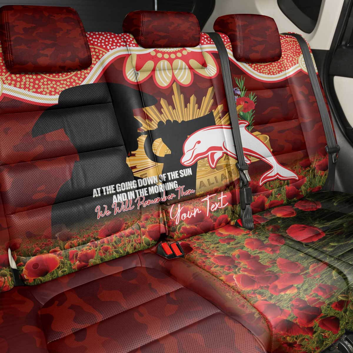 Personalised Dolphins Rugby ANZAC Day Back Car Seat Cover Last Post Poppy We Will Remember Them