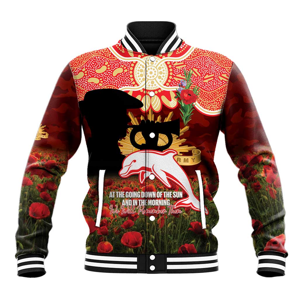 Personalised Dolphins Rugby ANZAC Day Baseball Jacket Last Post Poppy We Will Remember Them