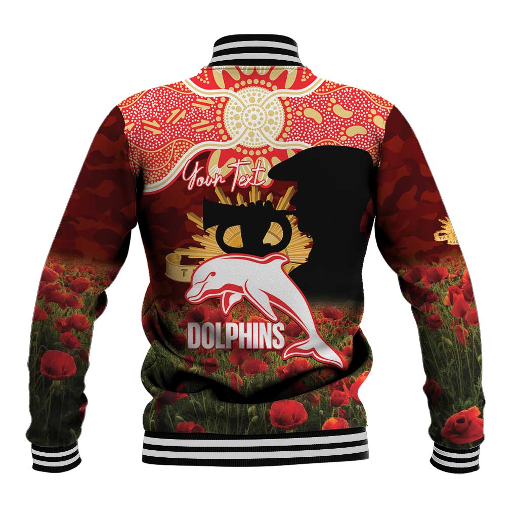 Personalised Dolphins Rugby ANZAC Day Baseball Jacket Last Post Poppy We Will Remember Them