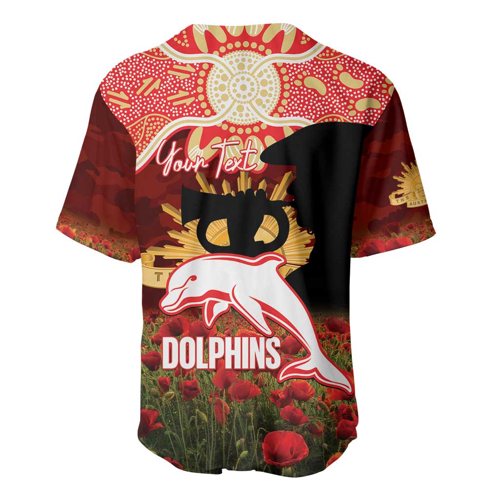 Personalised Dolphins Rugby ANZAC Day Baseball Jersey Last Post Poppy We Will Remember Them