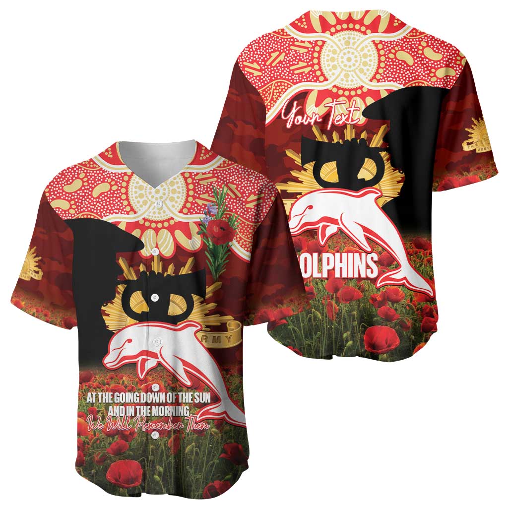 Personalised Dolphins Rugby ANZAC Day Baseball Jersey Last Post Poppy We Will Remember Them