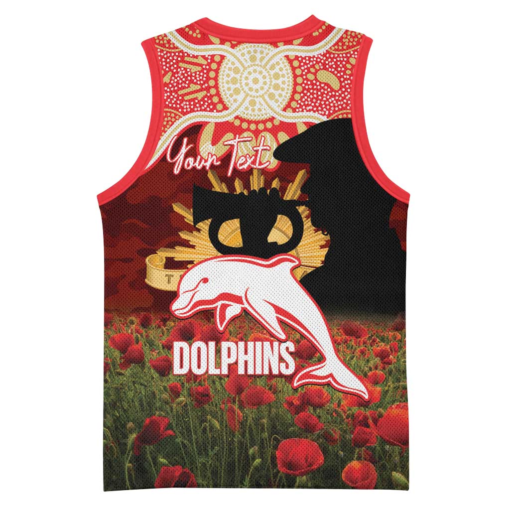 Personalised Dolphins Rugby ANZAC Day Basketball Jersey Last Post Poppy We Will Remember Them