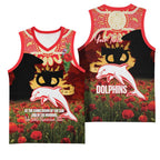 Personalised Dolphins Rugby ANZAC Day Basketball Jersey Last Post Poppy We Will Remember Them