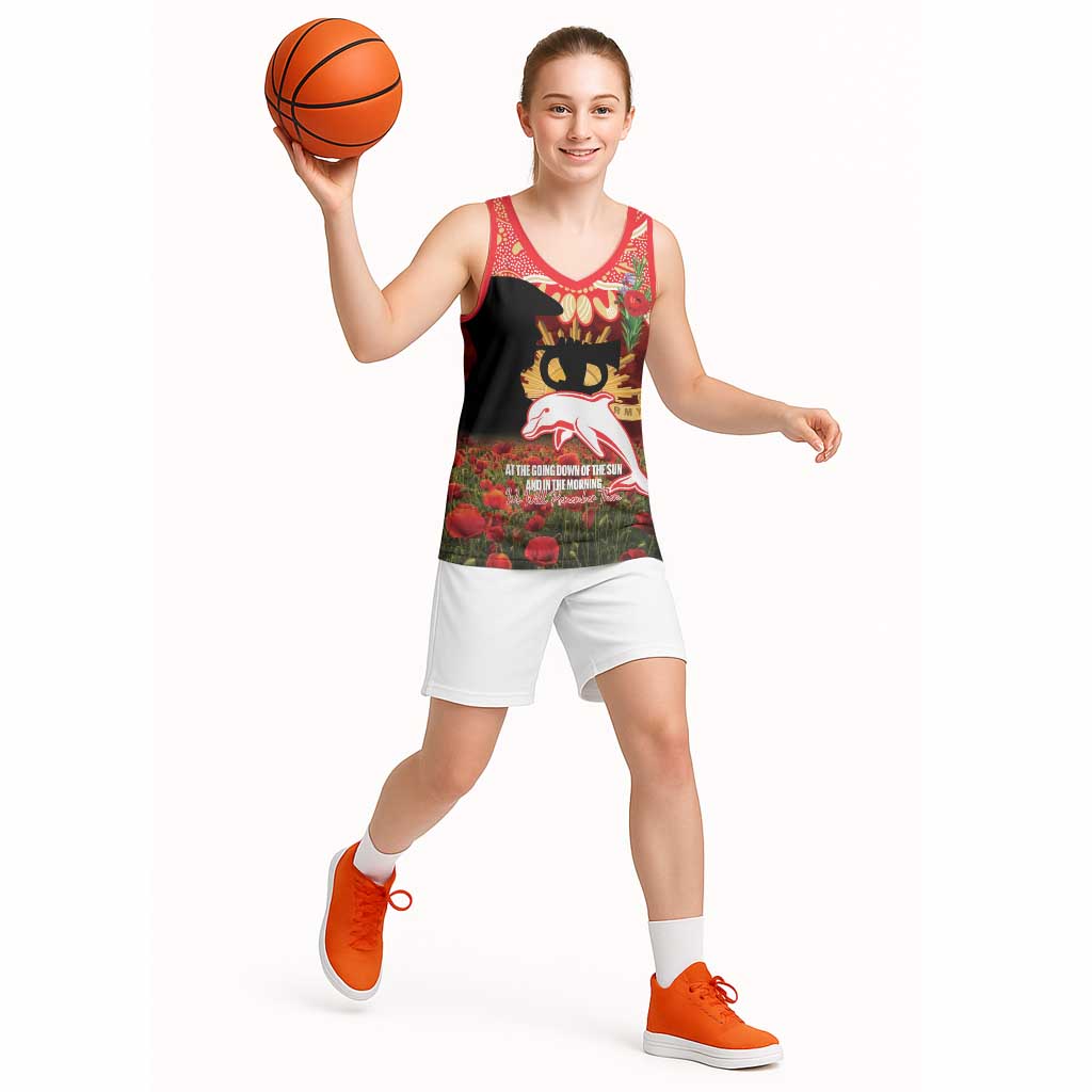 Personalised Dolphins Rugby ANZAC Day Basketball Jersey Last Post Poppy We Will Remember Them