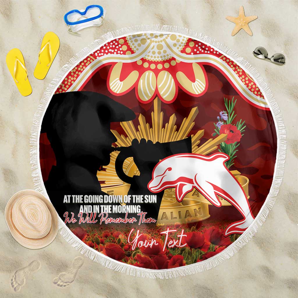 Personalised Dolphins Rugby ANZAC Day Beach Blanket Last Post Poppy We Will Remember Them