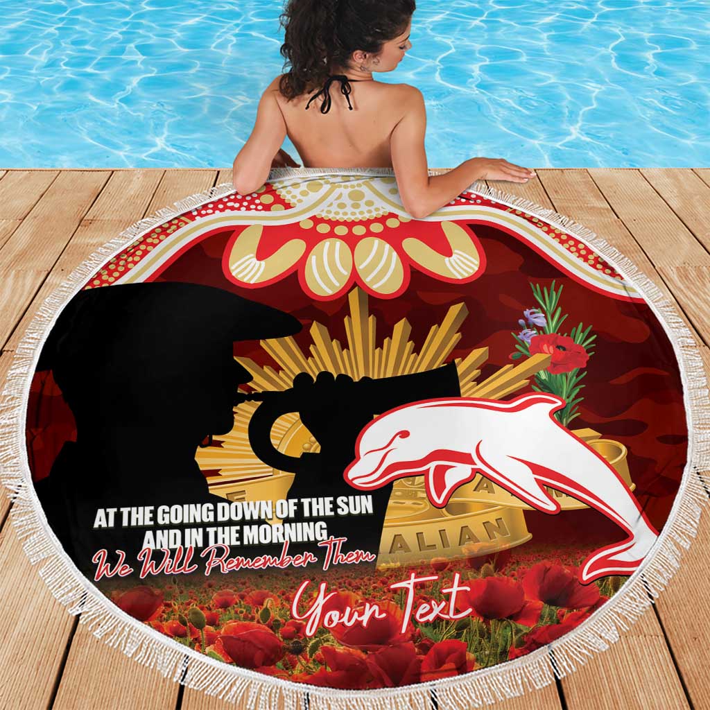 Personalised Dolphins Rugby ANZAC Day Beach Blanket Last Post Poppy We Will Remember Them