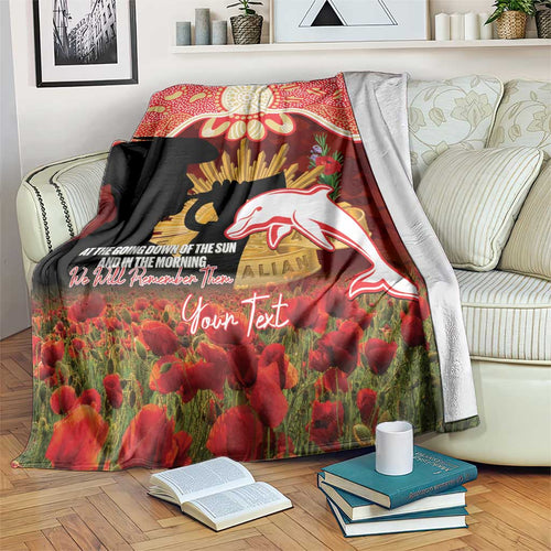 Personalised Dolphins Rugby ANZAC Day Blanket Last Post Poppy We Will Remember Them