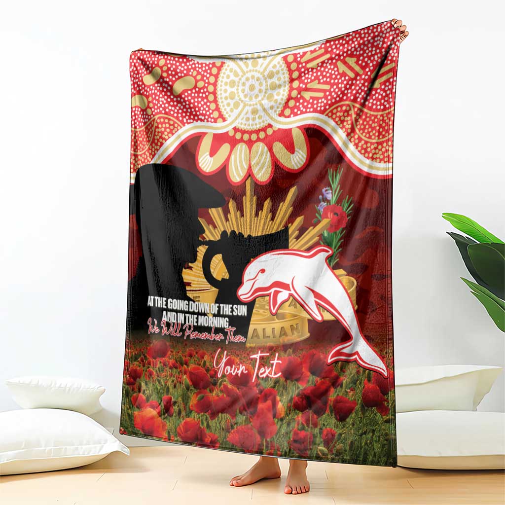 Personalised Dolphins Rugby ANZAC Day Blanket Last Post Poppy We Will Remember Them