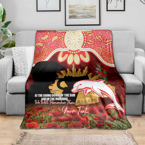 Personalised Dolphins Rugby ANZAC Day Blanket Last Post Poppy We Will Remember Them