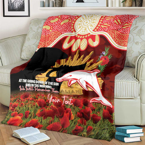 Personalised Dolphins Rugby ANZAC Day Blanket Last Post Poppy We Will Remember Them