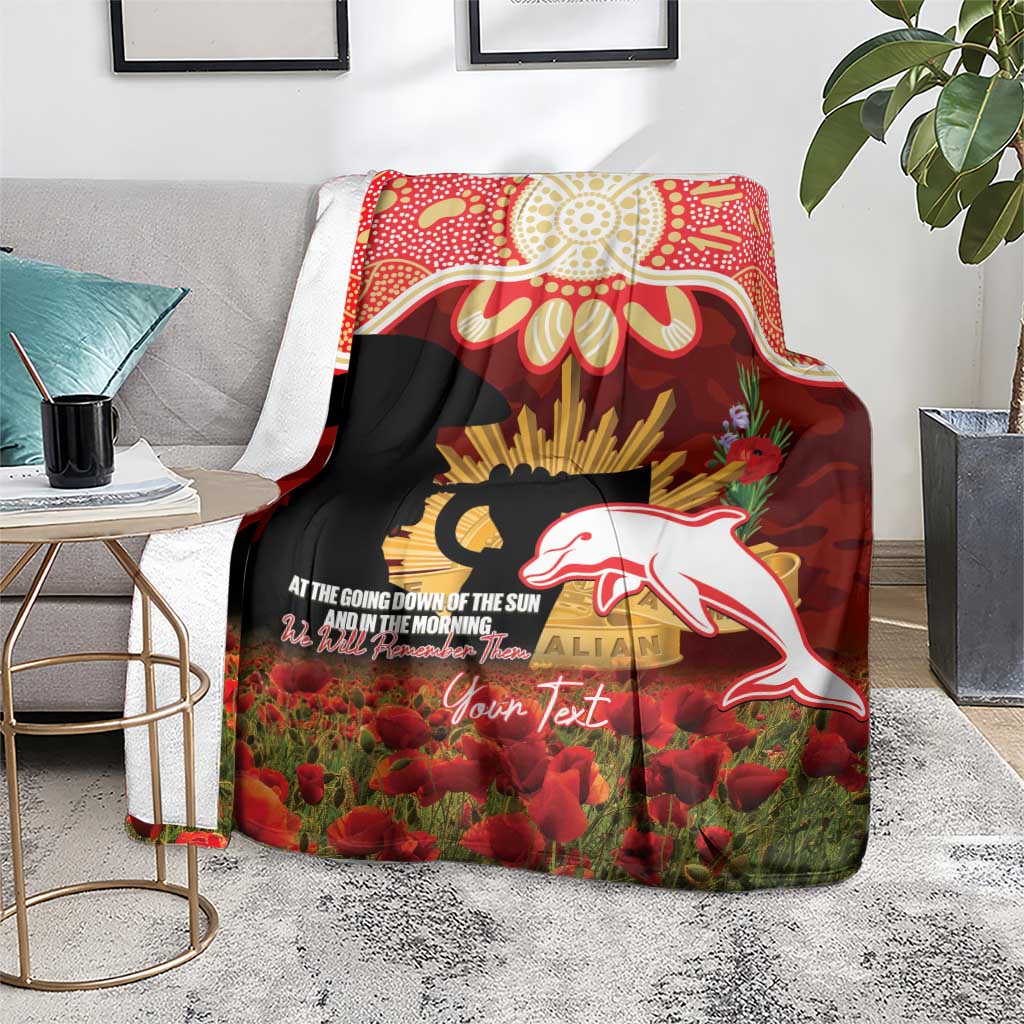 Personalised Dolphins Rugby ANZAC Day Blanket Last Post Poppy We Will Remember Them