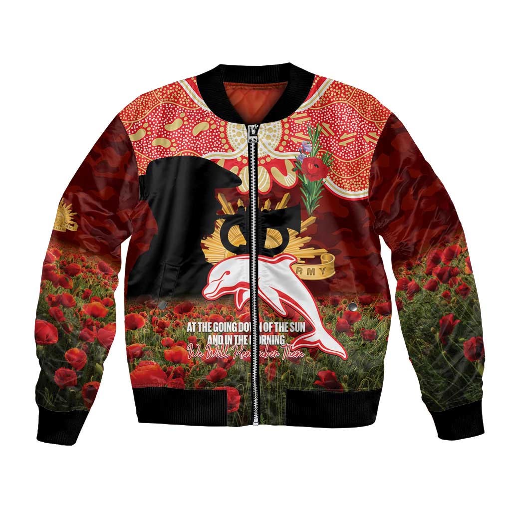 Personalised Dolphins Rugby ANZAC Day Bomber Jacket Last Post Poppy We Will Remember Them