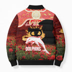 Personalised Dolphins Rugby ANZAC Day Bomber Puffer Jacket Last Post Poppy We Will Remember Them