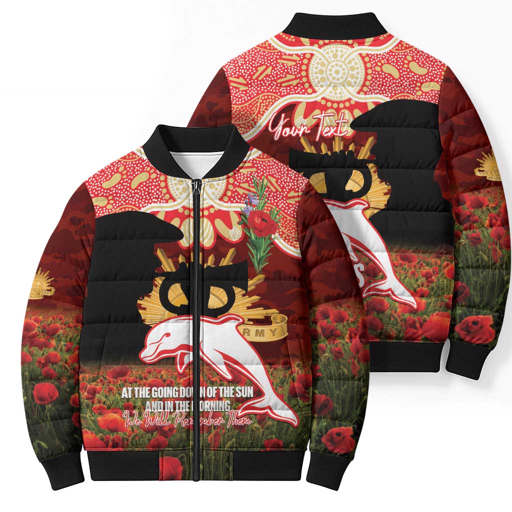 Personalised Dolphins Rugby ANZAC Day Bomber Puffer Jacket Last Post Poppy We Will Remember Them